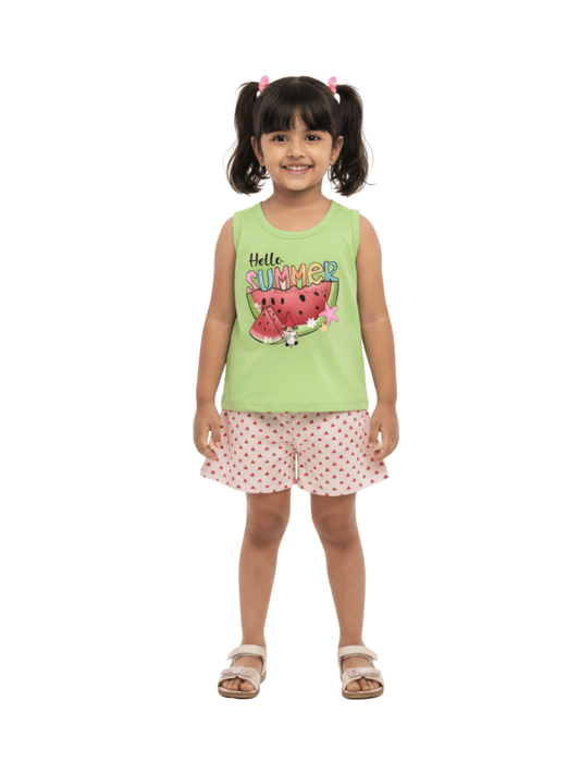 Kids 2pcs Fruit Printed Green Set