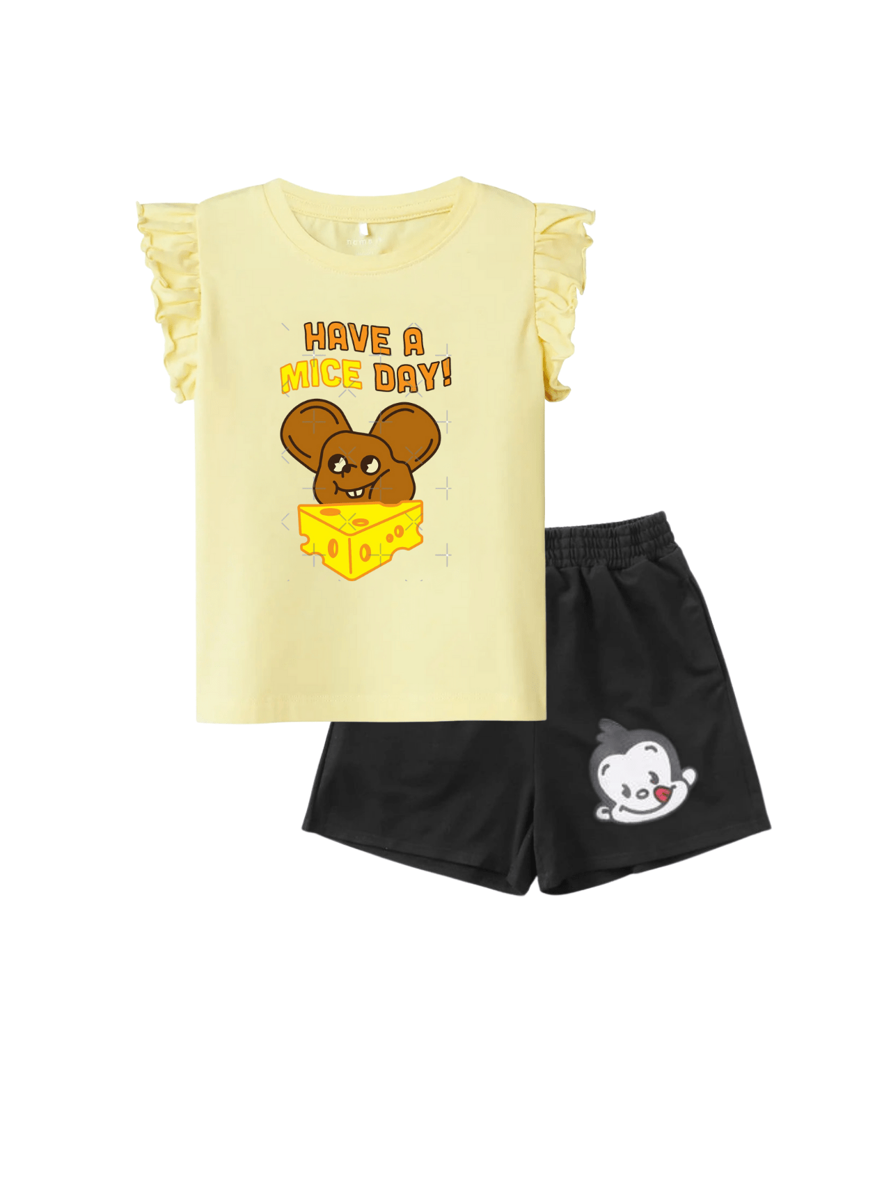 Kids 2pcs Pizza Monkey Printed Green Set