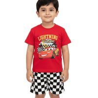 Kids 2pcs Red Car Printed T-shirt & Shorts Set