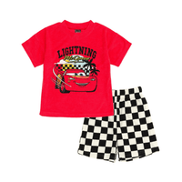 Kids 2pcs Red Car Printed T-shirt & Shorts Set