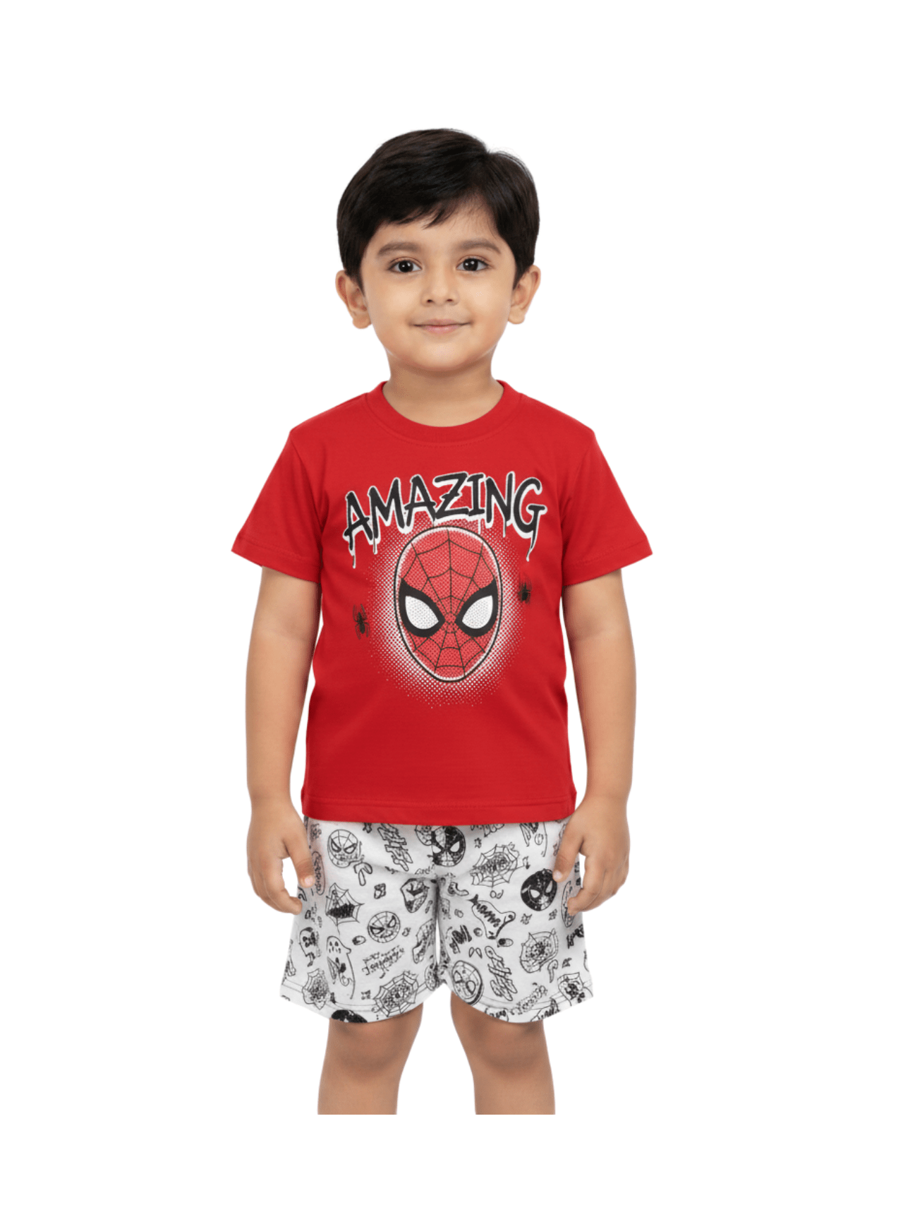 Kids 2pcs Red Spiderman Printed T-shirt & Shorts Set