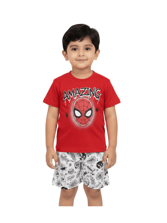 Kids 2pcs Red Spiderman Printed T-shirt & Shorts Set
