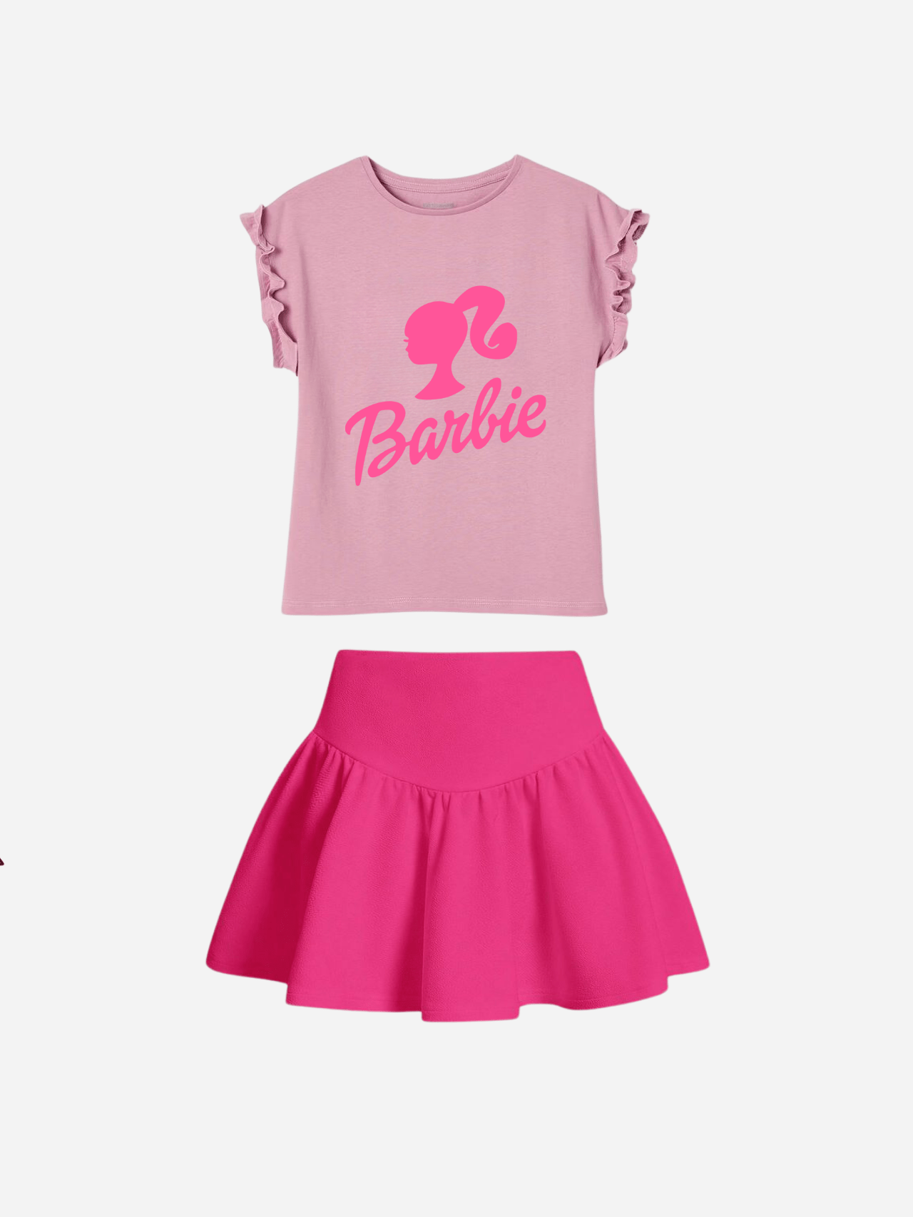 Kids Barbie Printed Stylish Top & Skirt Set