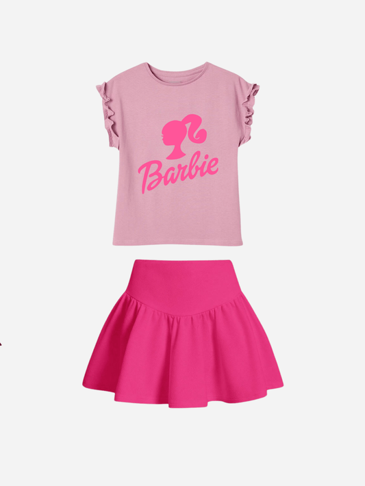 Kids Barbie Printed Stylish Top & Skirt Set