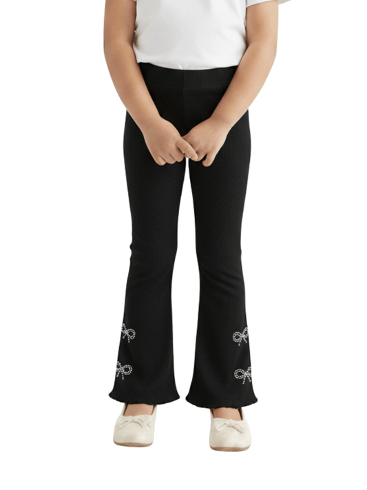 Kids Black Stone Bow Flared Long Pant (3yrs - 12yrs)