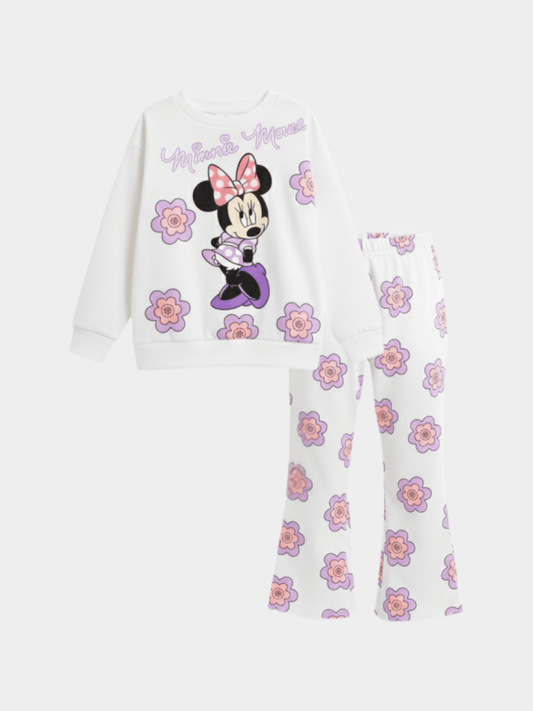 Kids' Casual White & Lavender Minnie Mouse Pullover Top & Flare Pant Outfit