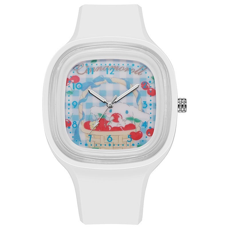 Kids Cinnamoroll Cherry Square Silicone Watch - White