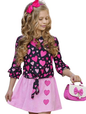 Kids Girl Love Printed Stylish Skirt Set