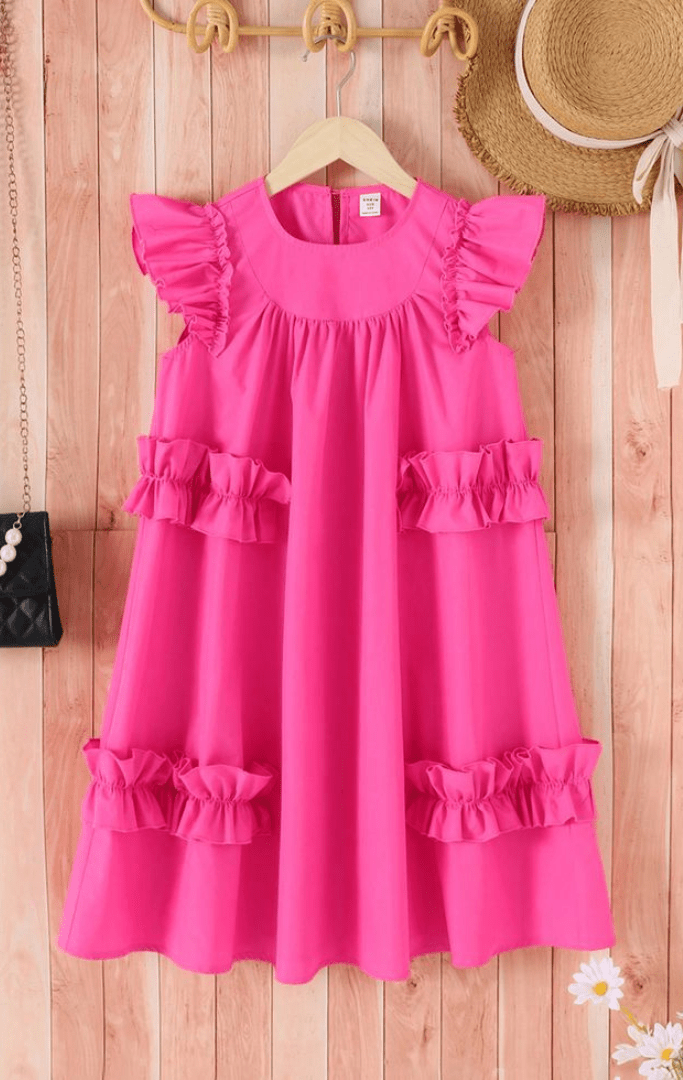 Kids Girl Pink Petal Ruffle Dress