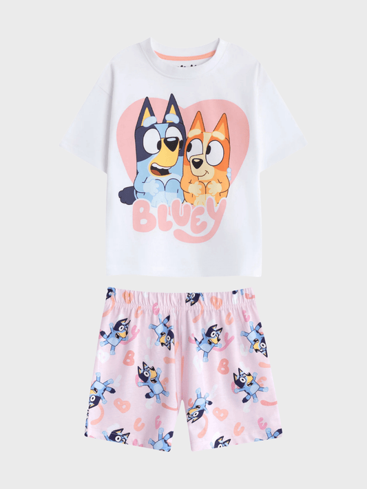Kids Girl White Bluey 2pcs T-shirt & Shorts Set (2yrs - 10yrs)