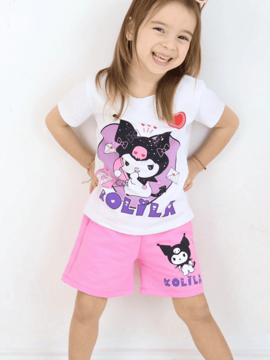Kids Girl White Kuromi 2pcs T-shirt & Shorts Set (2yrs - 10yrs)