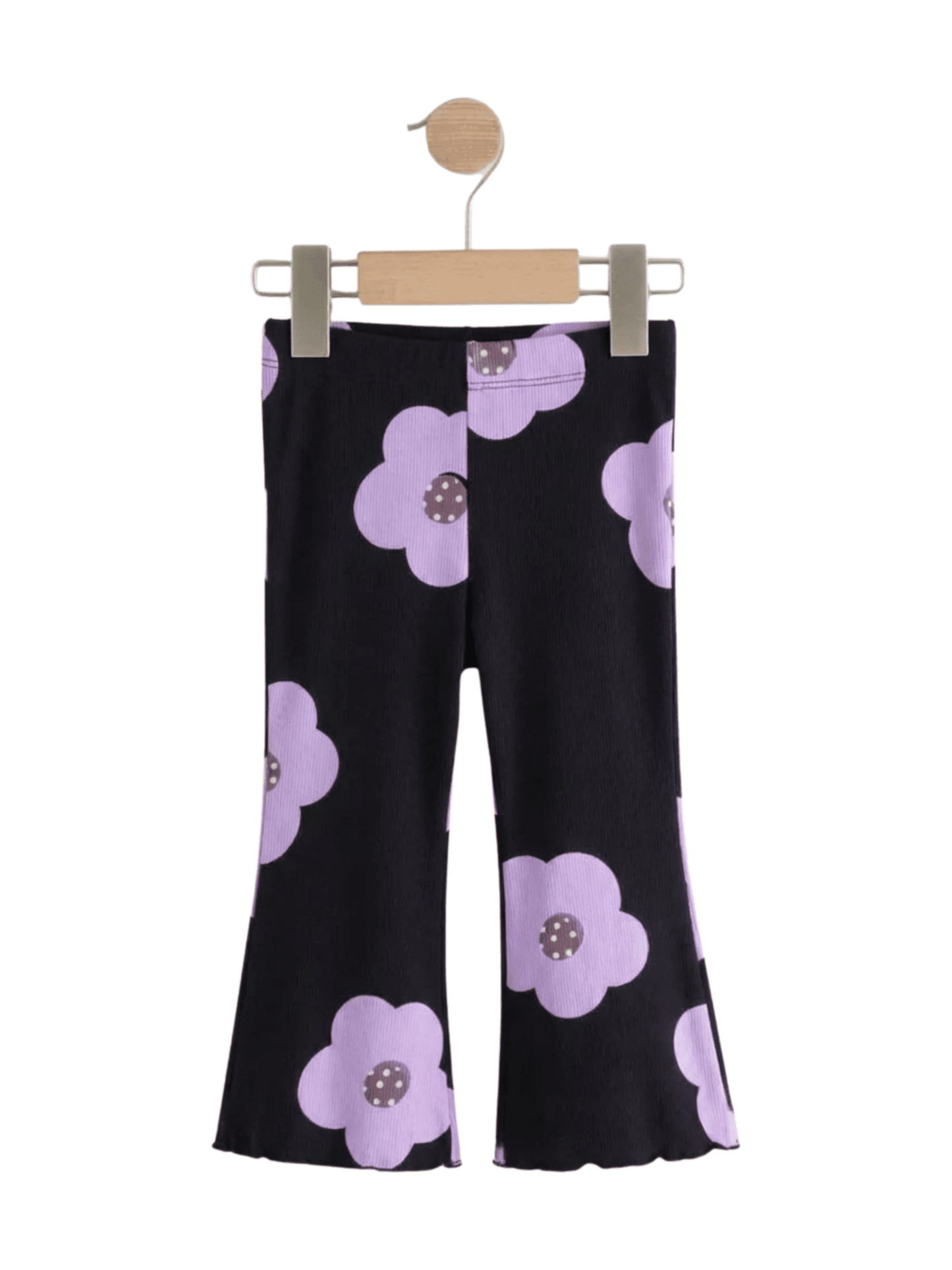 Kids Girls Black Flower Ribbed Pant