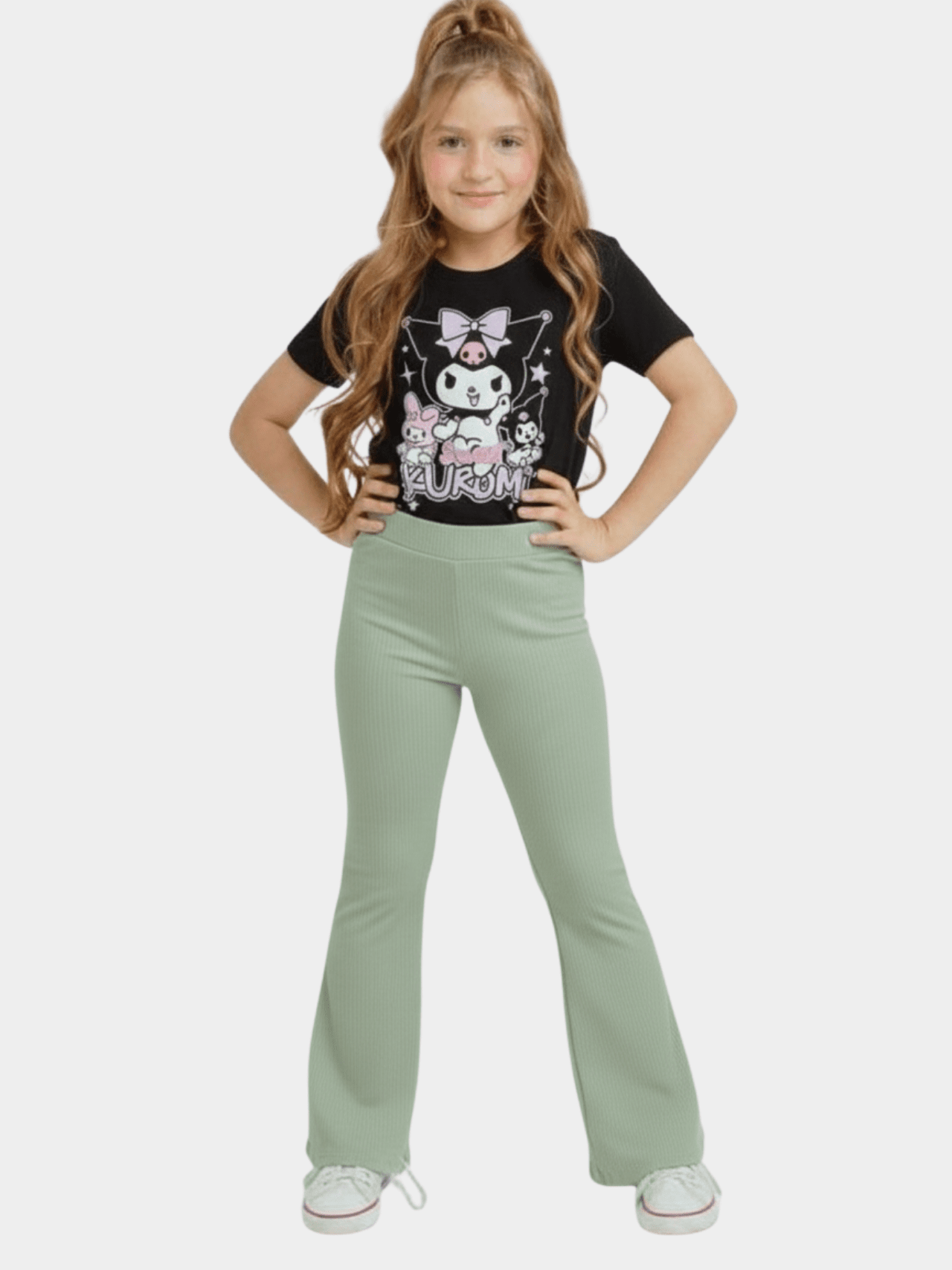 Kids Girls Black Kuromi T-Shirt & Flared Pants Set