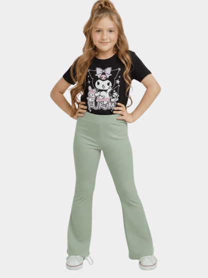 Kids Girls Black Kuromi T-Shirt & Flared Pants Set