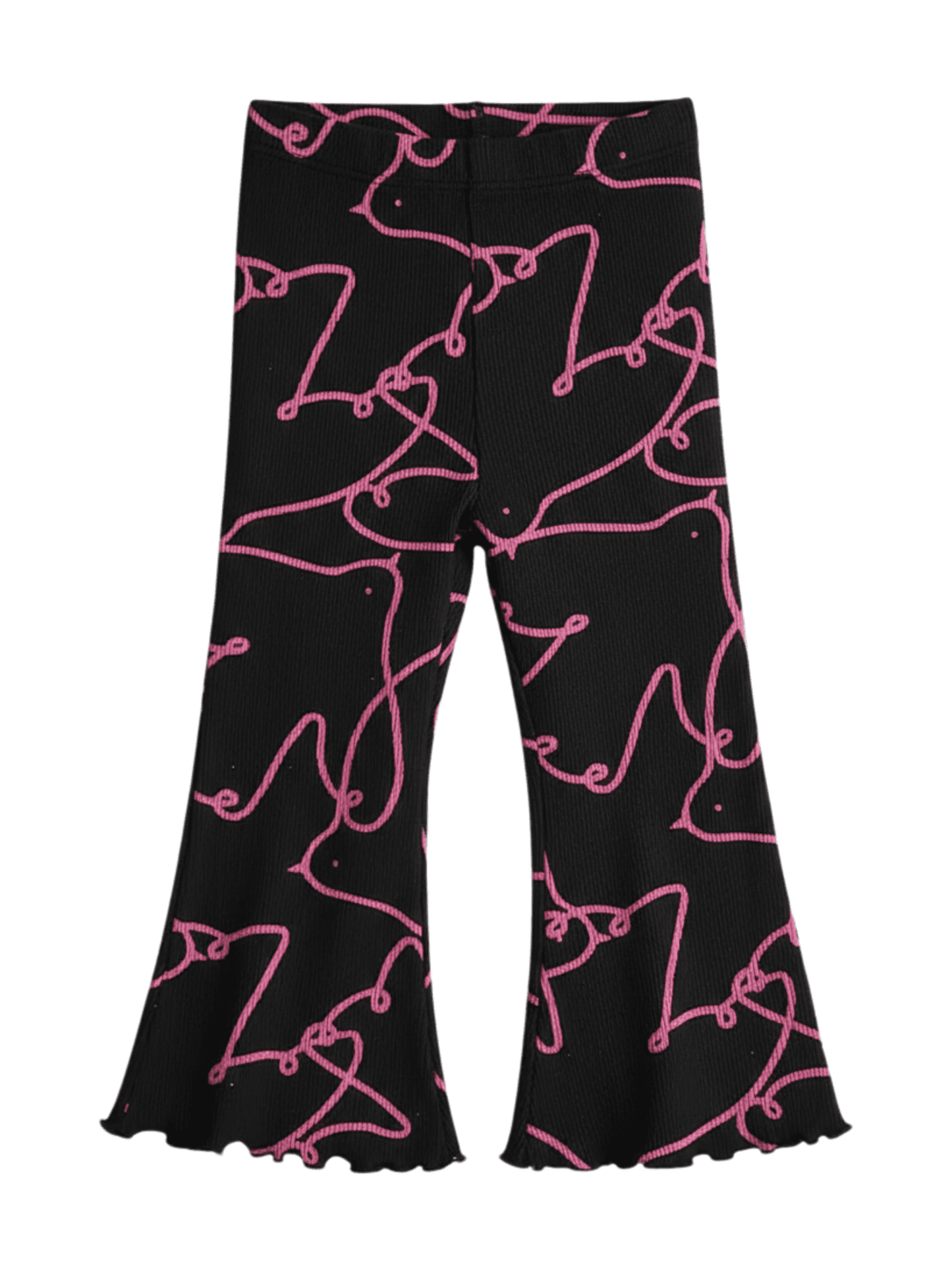 Kids Girls Black Printed Ribbed Pant