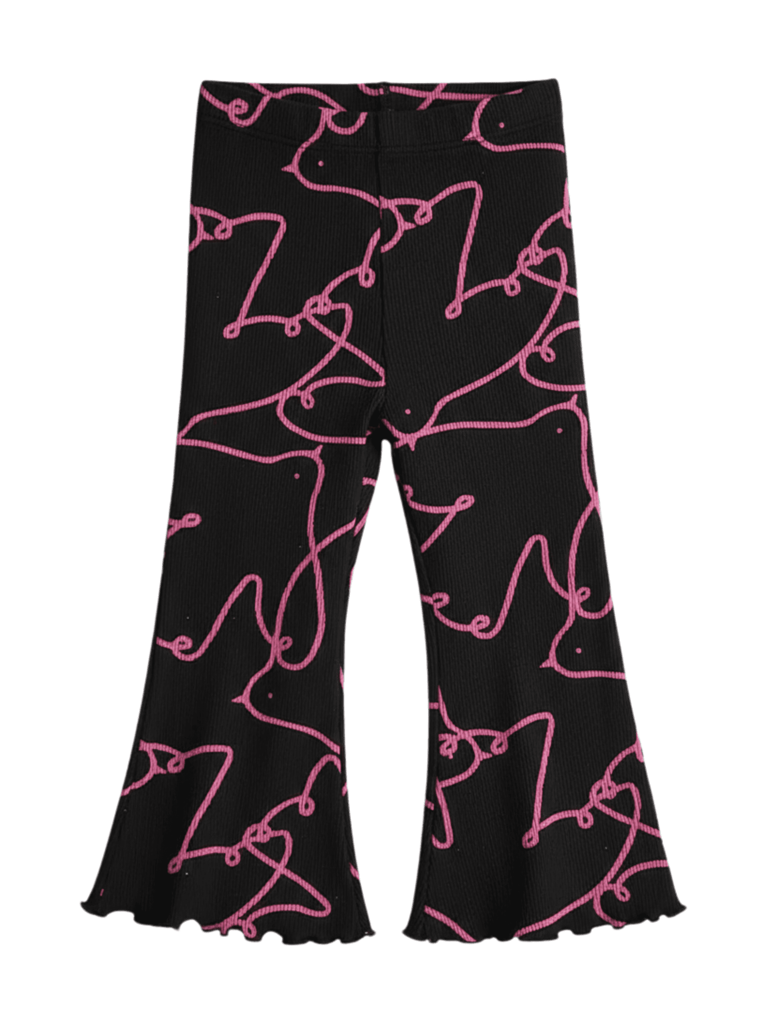 Kids Girls Black Printed Ribbed Pant