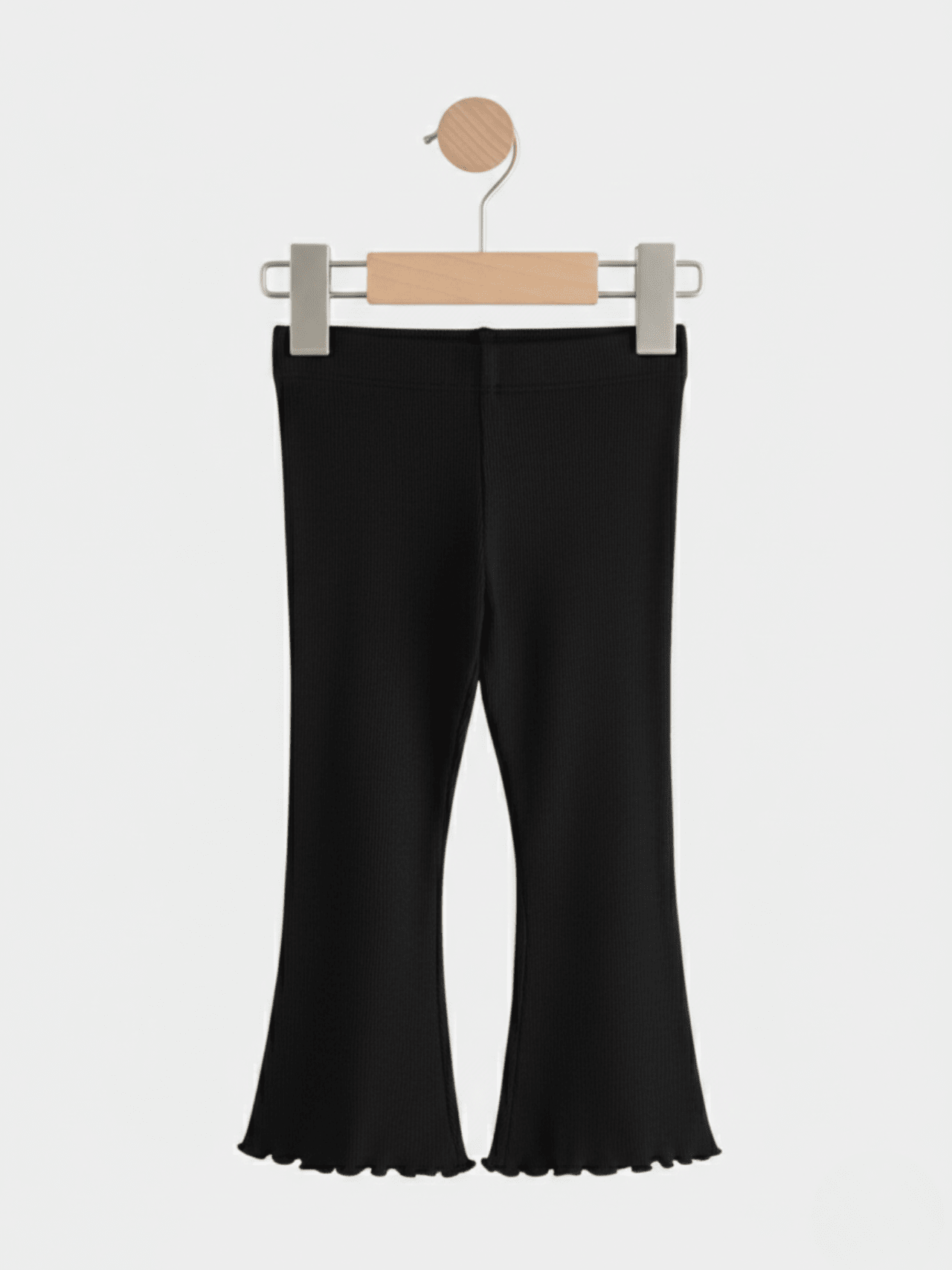 Kids Girls Black Ribbed Flared Pants