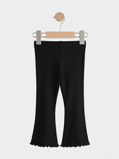Kids Girls Black Ribbed Flared Pants