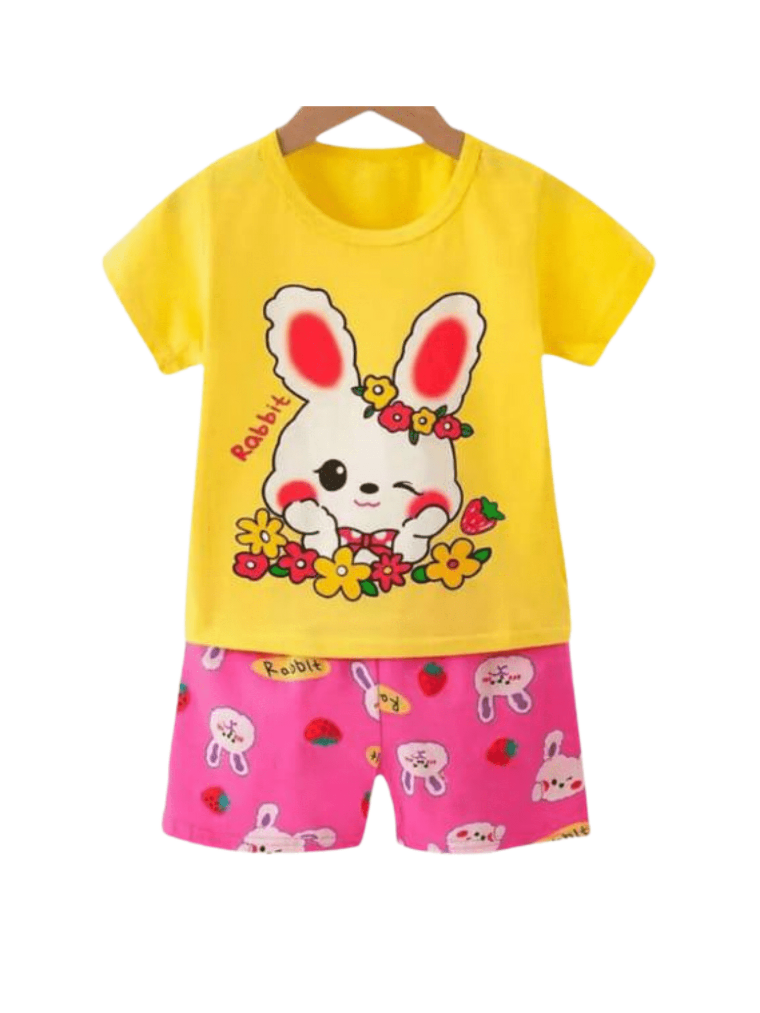 Kids Girls Cartoon Printed Yellow Set