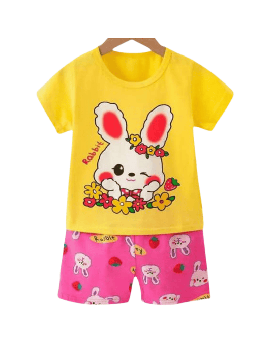 Kids Girls Cartoon Printed Yellow Set