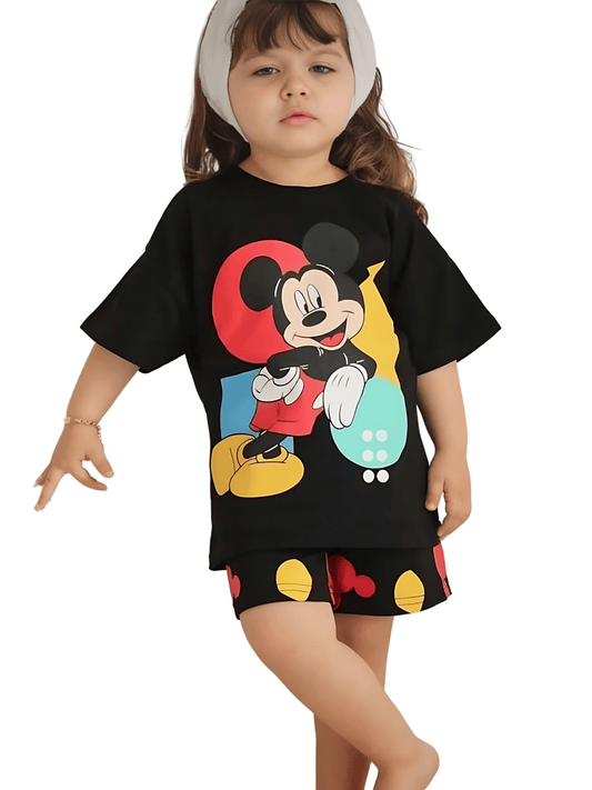 Kids Girls Character Printed Black Set
