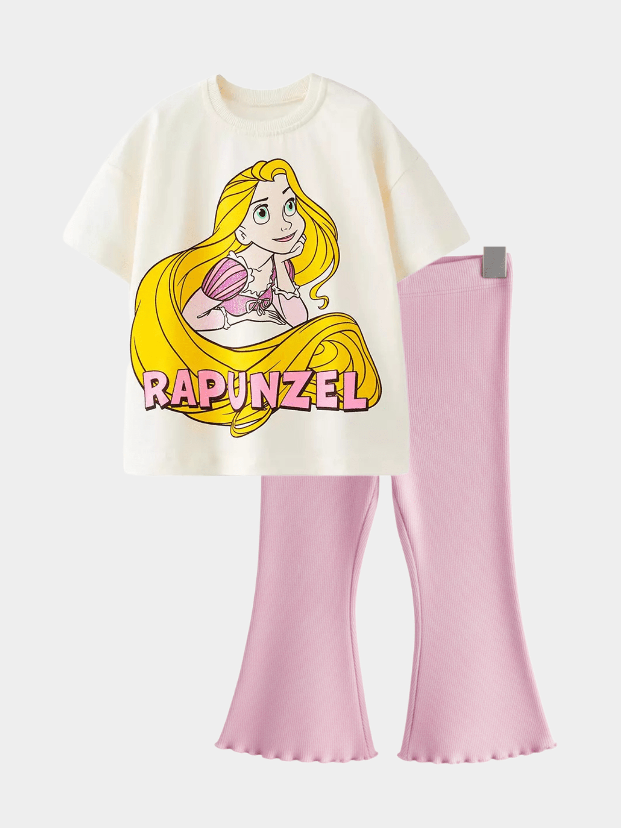 Kids Girls Disney Rapunzel T-Shirt & Pink Animal Printed Flared Long Pant Set
