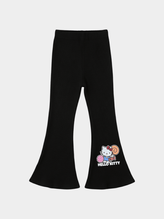 Kids Girls' Hello Kitty Ribbed Flare Leggings – Black