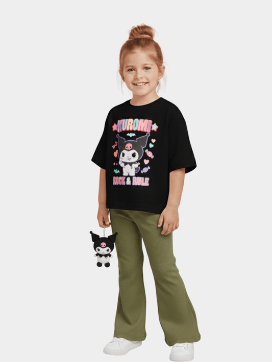Kids Girls Kuromi T-Shirt & Flared Long Pant Set