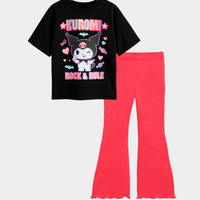 Kids Girls Kuromi T-Shirt & Flared Long Pants Set