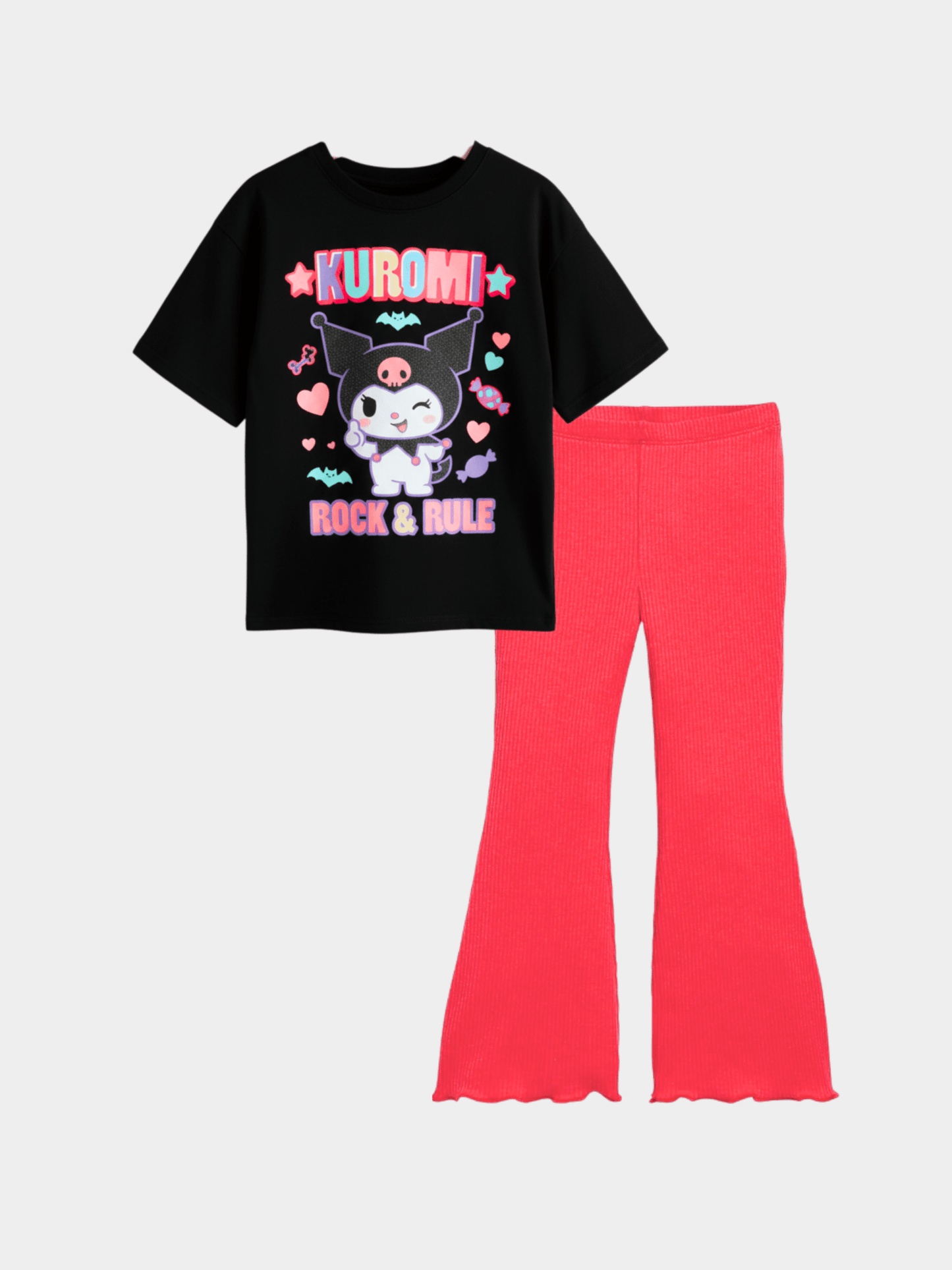 Kids Girls Kuromi T-Shirt & Flared Long Pants Set