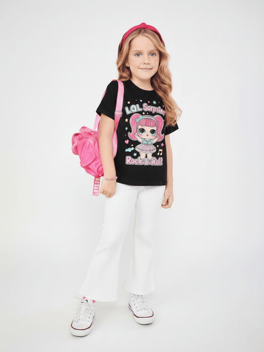 Kids Girls L.O.L. Surprise Black T-Shirt & Light Green Flared Long Pant Set