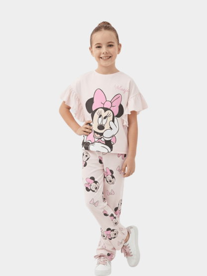 Kids Girls Minnie Mouse Printed T-shirt & Long Pants Set