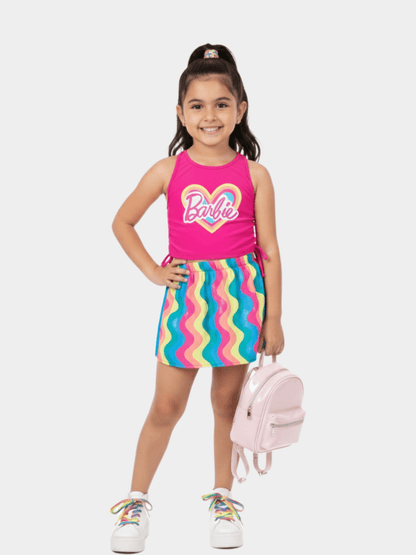 Kids Girls Pink Barbie Skirt Set