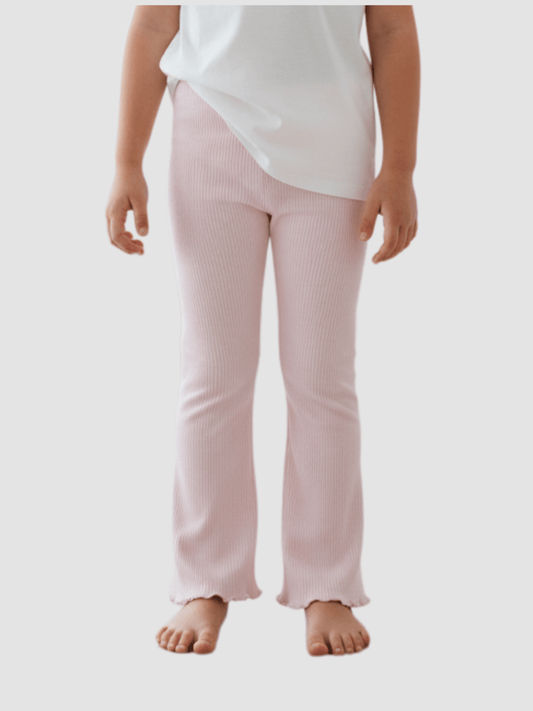 Kids' Girls Pink Ribbed Flared Leggings