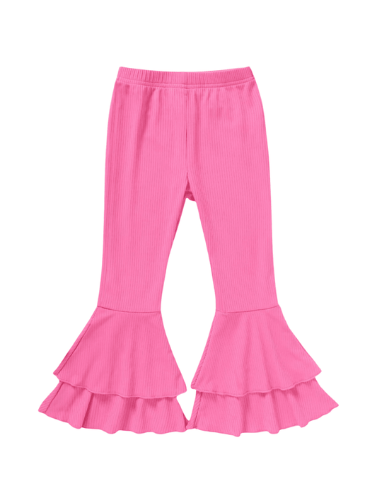 Kids Girls Rose Pink Ribbed Flared Ruffle Pant