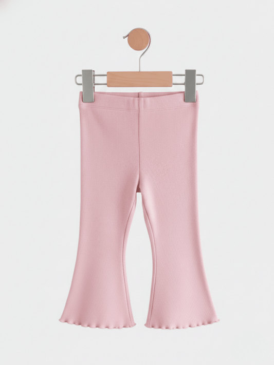 Kids Girls Rosy Pink Ribbed Flared Pants
