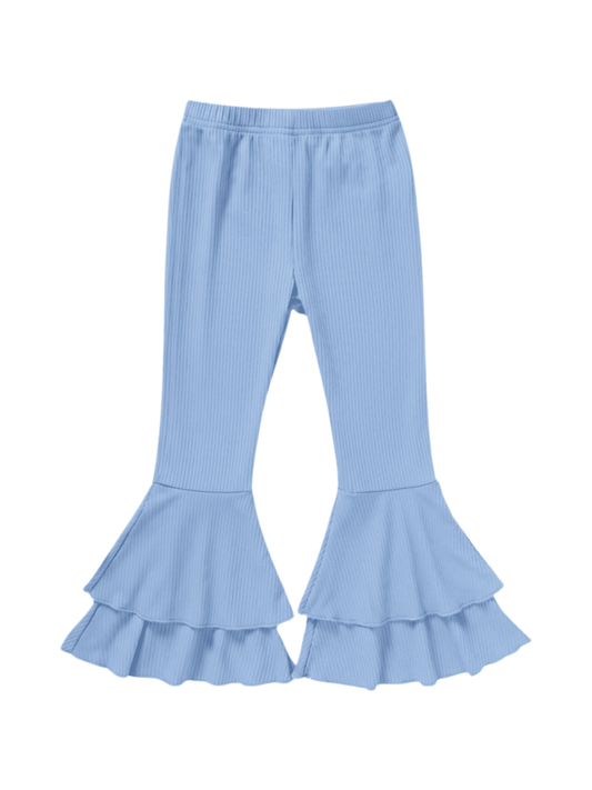 Kids Girls Sky Ribbed Flared Ruffle Pant