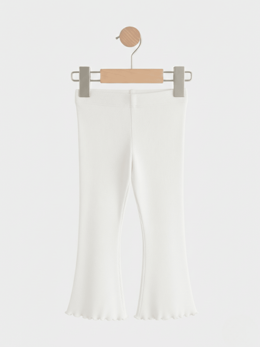 Kids Girls White Ribbed Flared Pants
