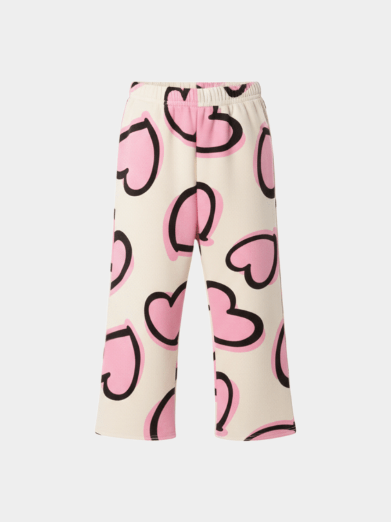 Kids' Ivory & Pink Heart Print Sweatpants