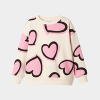 Kids' Ivory & Pink Oversized Heart Print Sweatshirt