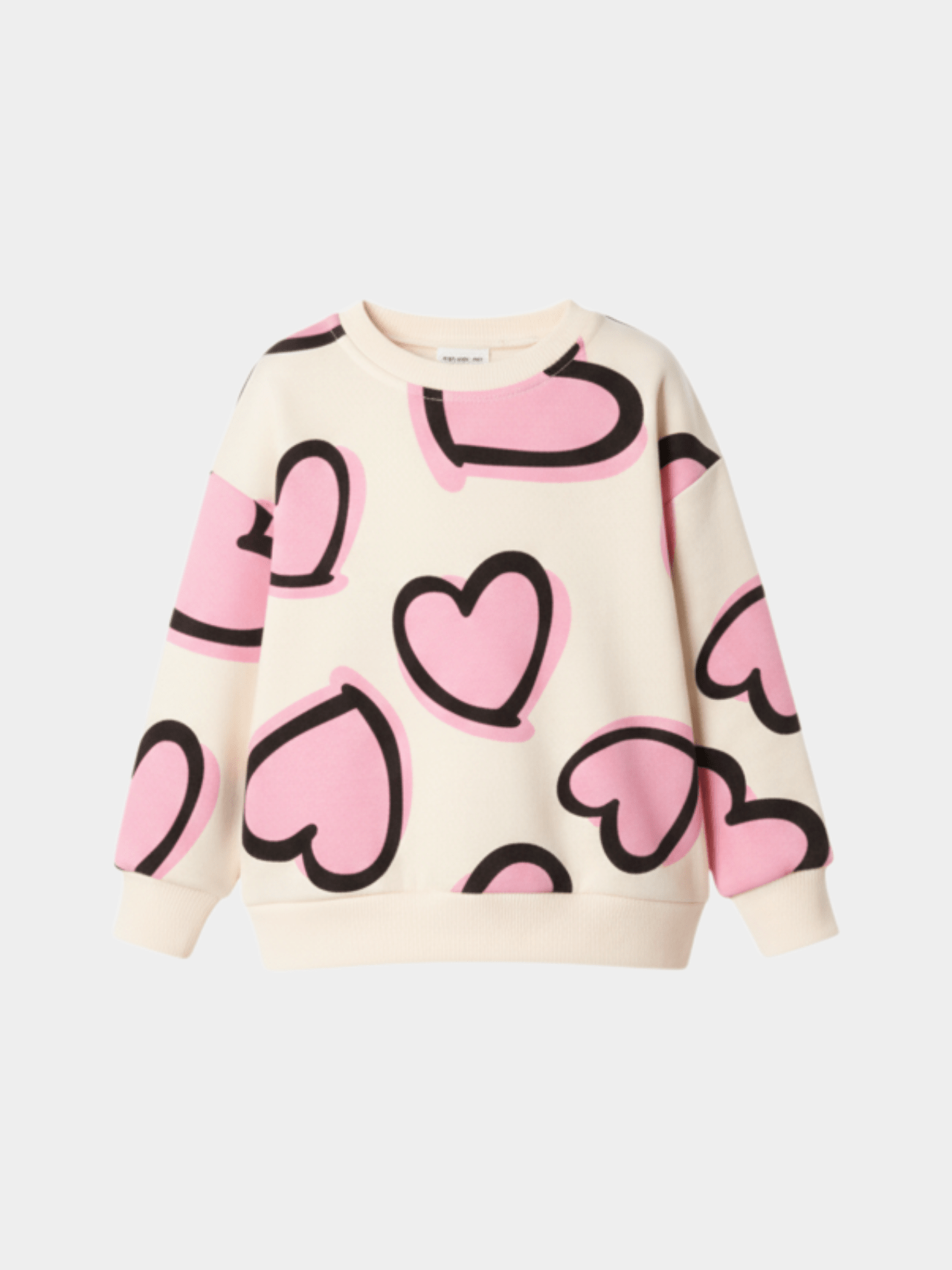 Kids' Ivory & Pink Oversized Heart Print Sweatshirt
