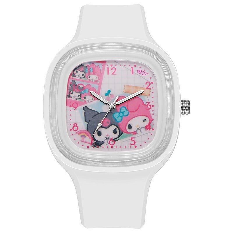 Kids Kuromi & My Melody Photo Square Silicone Watch - White