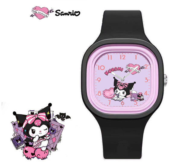 Kids Kuromi Heart Square Silicone Watch - Black - View 2