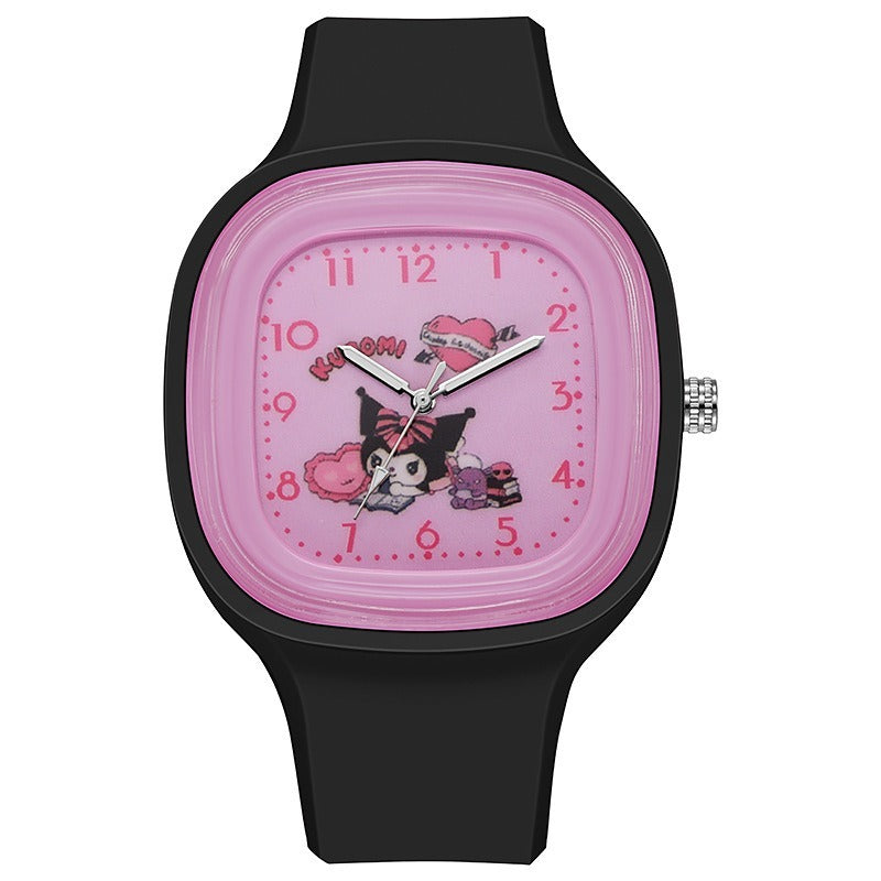 Kids Kuromi Heart Square Silicone Watch - Black