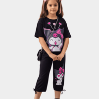 Kids Kuromi Love T-shirt & 3 Quarter Pants Set