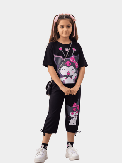 Kids Kuromi Love T-shirt & 3 Quarter Pants Set