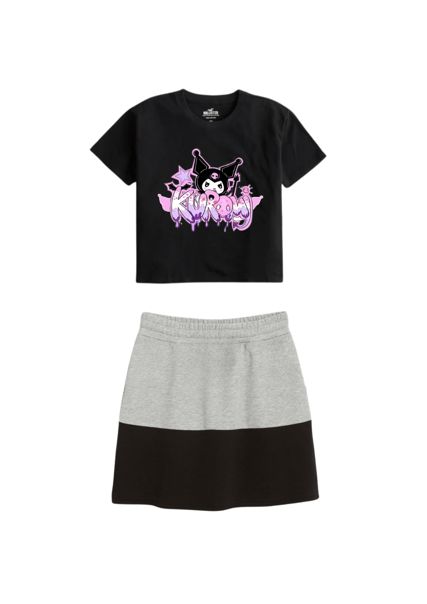 Kids Kuromi Print Skirt Set With Gray Contrast