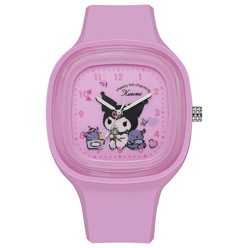 Kids Kuromi Square Silicone Watch - Pink