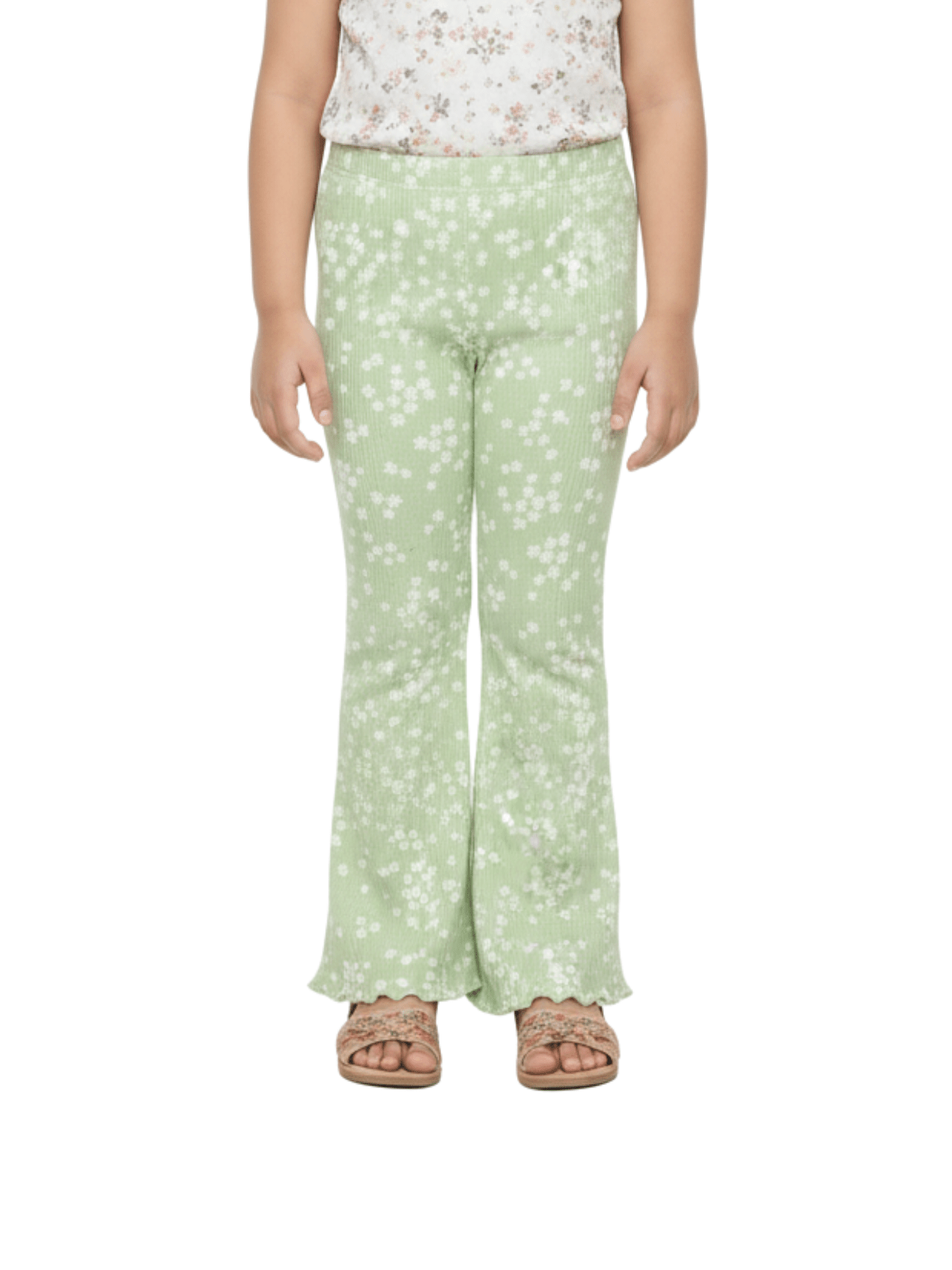 Kids Light Green Printed Flared Long Pant (3yrs - 12yrs)