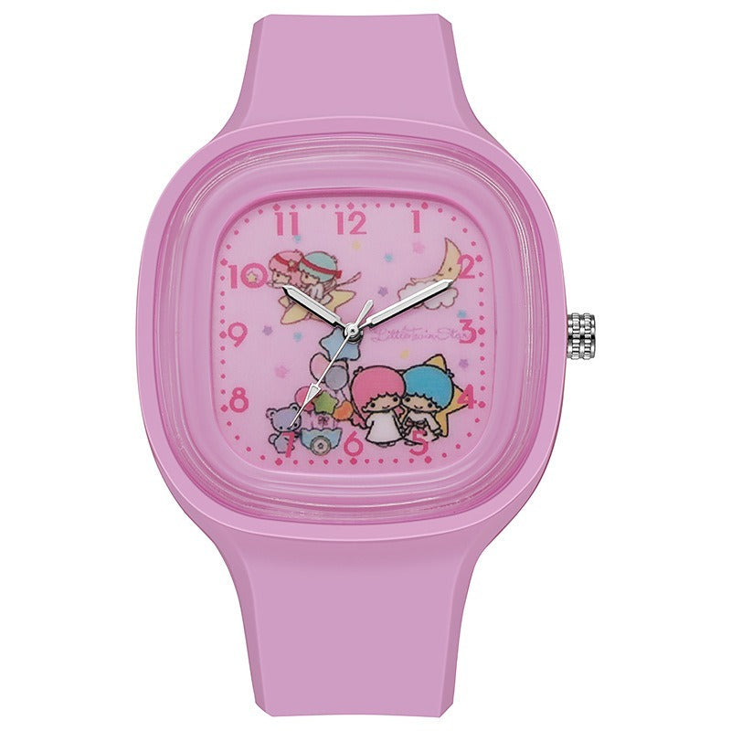 Kids Little Twin Stars Square Silicone Watch - Lilac